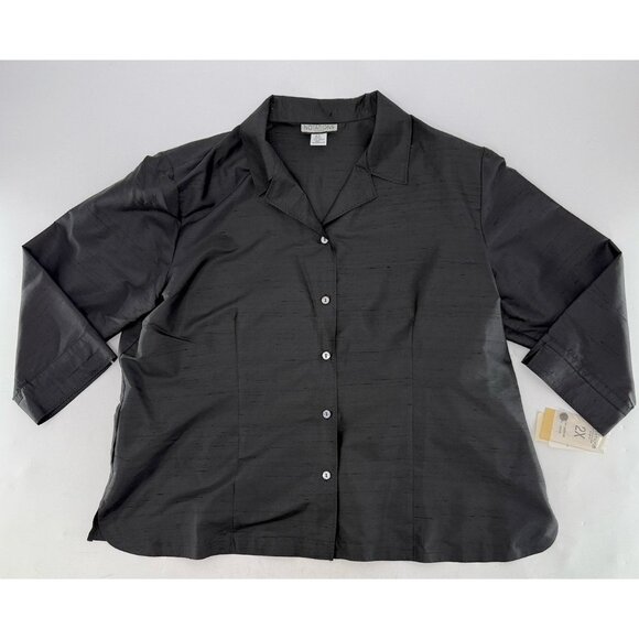 NWT Notations Plus Size 100% Silk 3/4 Sleeve Button Up Blouse Jacket 2x Preppy - Picture 3 of 12